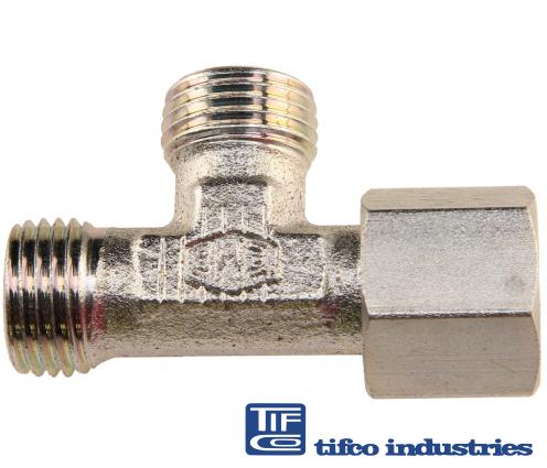 TIFCO Industries - Part#: 90104 - Metric DIN 90 Deg. Union Elbow, 18mm-L  M26-1.50