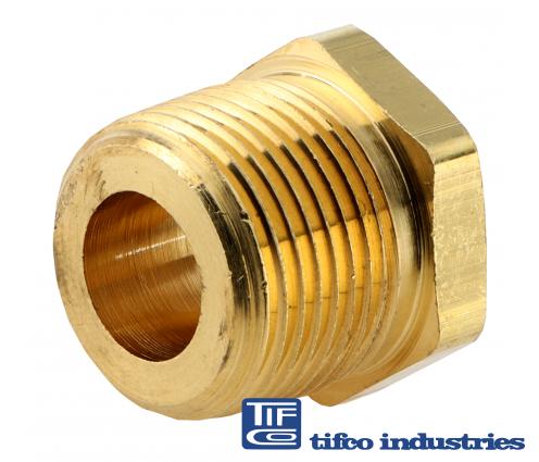 TIFCO Industries - Part#: 37453 - Brass Pipe Fitting-Hex Bushing, 1/2 M x  1/4 F