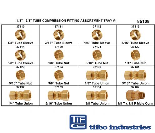 TIFCO Industries - Part#: 185108 - Brass Comp Fitting Refill Asst, 1/8 -  3/8 Tube