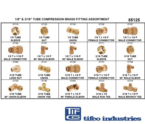 TIFCO Industries - Part#: 185108 - Brass Comp Fitting Refill Asst, 1/8 -  3/8 Tube