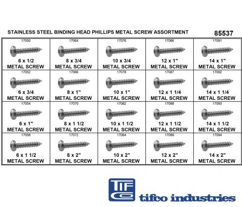 TIFCO Industries - Part#: 85537 - S/S Bd Hd Ph Metal Screw Asst, #6 - #14