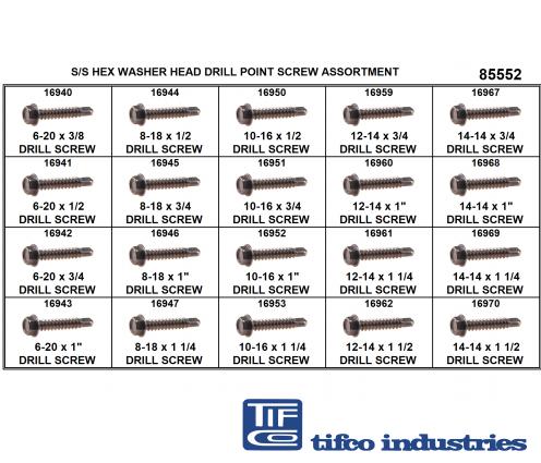 TIFCO Industries - Part#: 85552 - S/S HWH Drill Point Screw Asst, #6 - #14