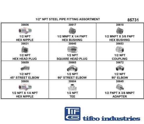 TIFCO Industries - Tube / Pipe Fittings, Pipe Fittings, Brass, Tray  Assortment