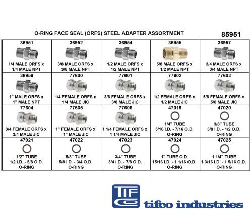 TIFCO Industries - Hydraulics, Steel Adapters, ORFS x JIC, Tray 